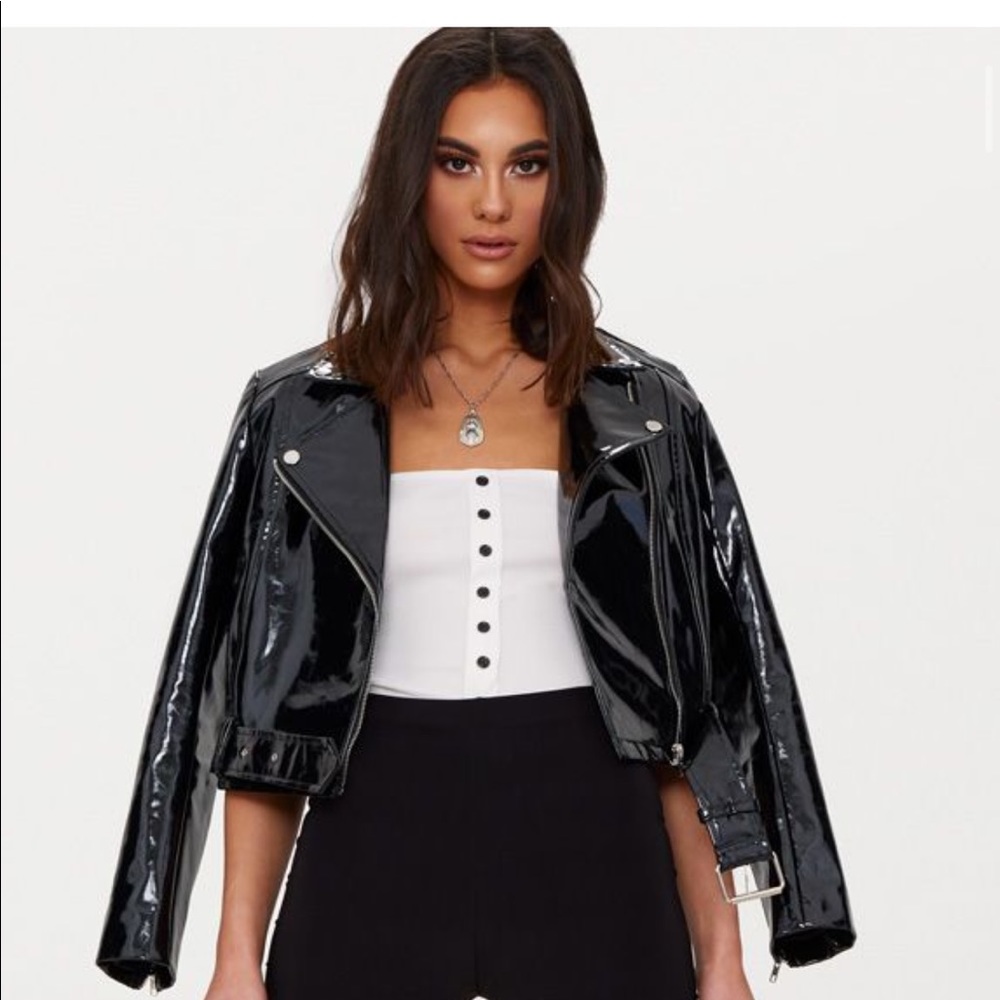 Black High Shine Vinyl Biker Jacket
